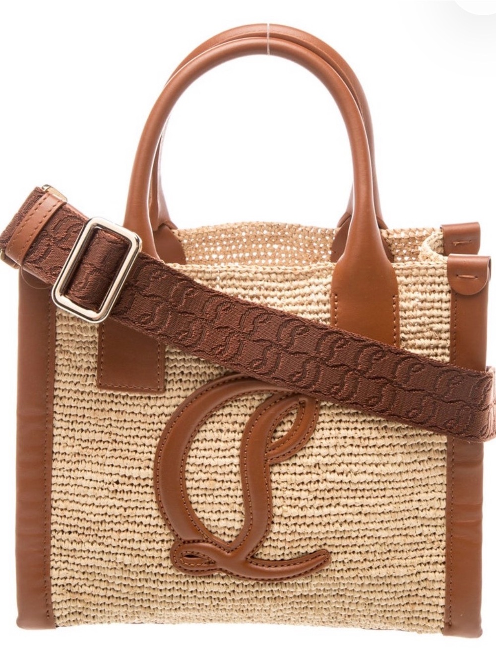 Christian Louboutin Mini By My Side Raffia & Leather Tote with Detachable Strap